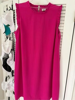 J. Crew Sleeveless Ruffle-Trim Mini Dress in Fuchsia